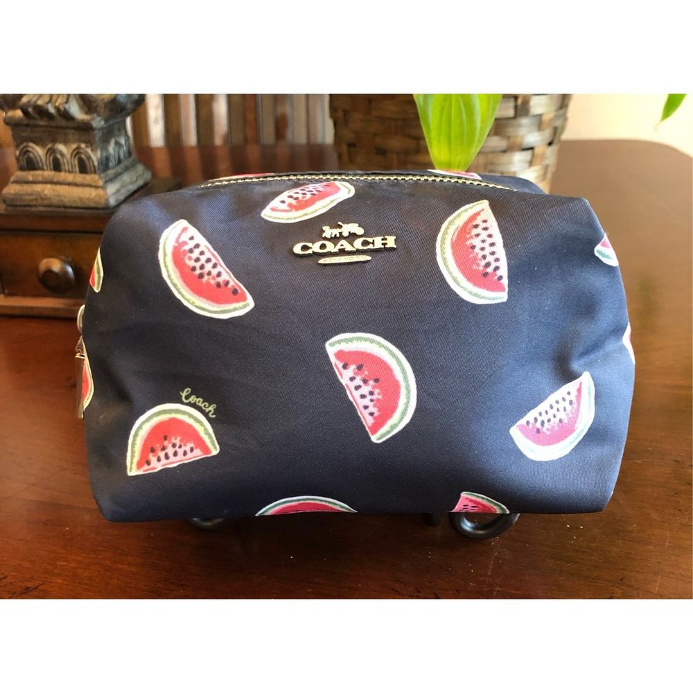 COACH - Watermelon Cosmetic Bag in Navy Canvas. So cute and LIKE NEW! 🍉 - Picture 1 of 12